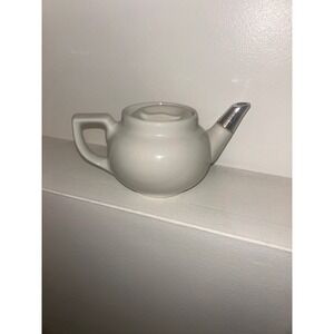 Vintage Hall China Teapot White Ceramic Silver Tip Spout Made in USA MCM